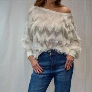 New women's casual knit waffle oversized off shoulder dark grey sweater Sz S/M